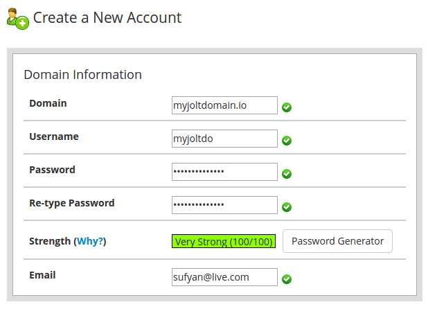 Create a New Account in WHM